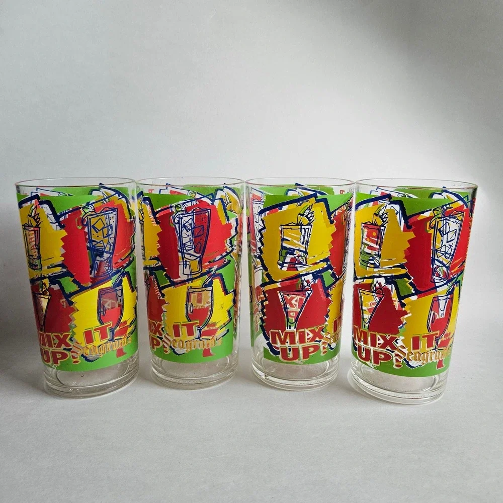 Vintage Seagrams Mix It Up Highball Glasses Set of 4 Pop Art 90s Barware Canada